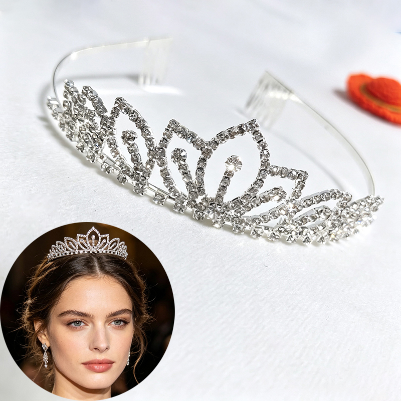 Women Accessories For Gift - Silver Color Sparkling Rhinestone Crown Bridal