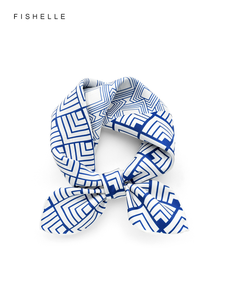 Silk Scarf Square - Geometric printed real silk twill scarf