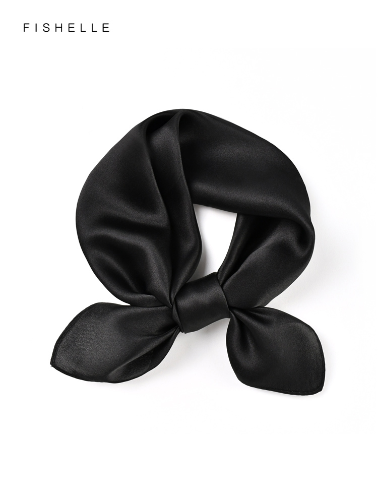 Silk Scarf Square - Solid color black pure silk scarf
