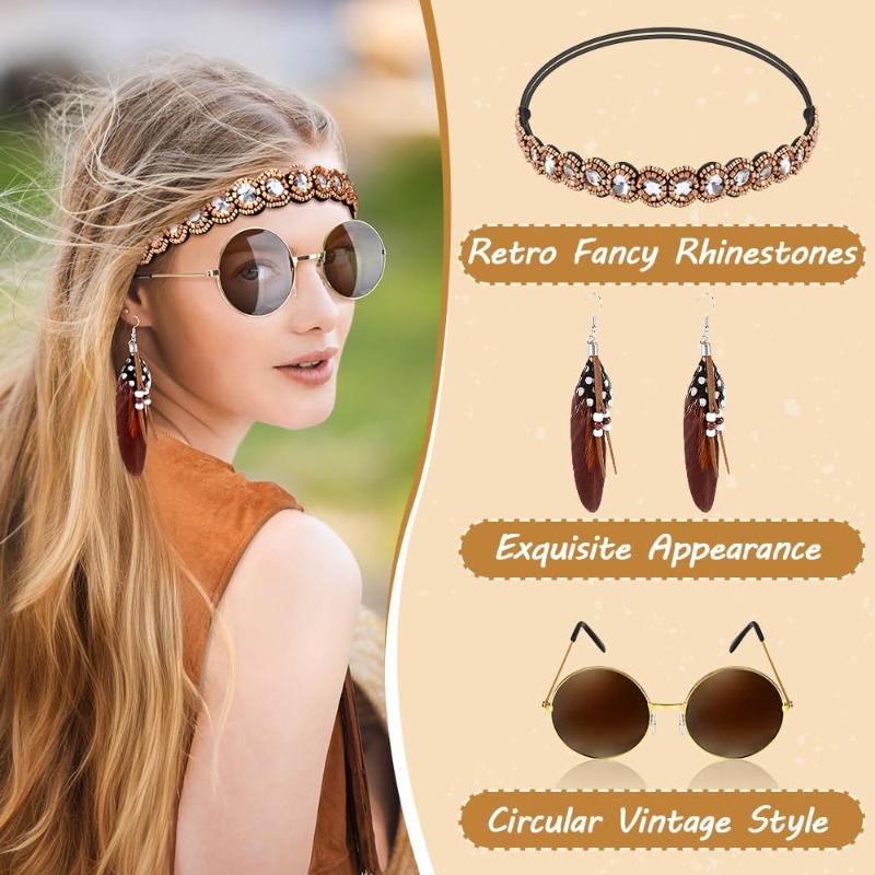 5 Pcs Hippie Costume Accessori - Women Accessories Earrings 评论和价格