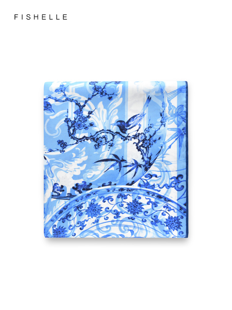 Blue flowers birds 100% natura - Silk Scarf Square 评论和价格