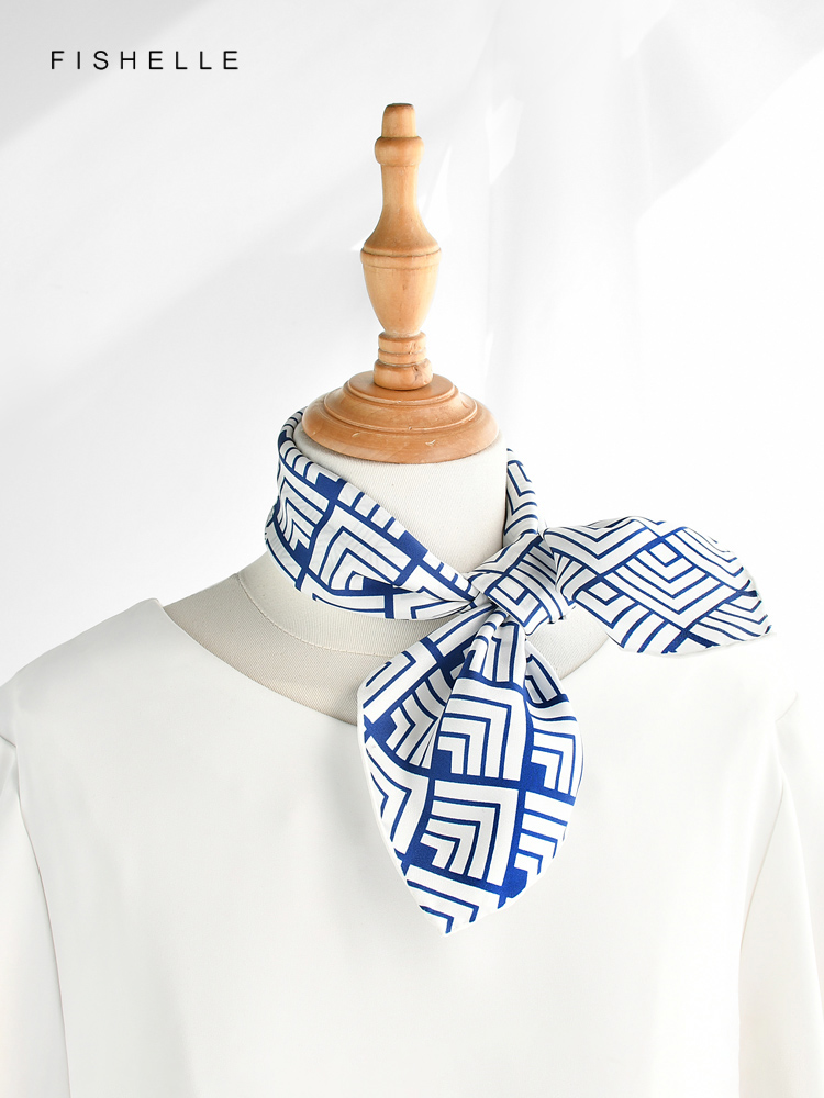 Geometric printed real silk tw - Silk Scarf Square 评论和价格