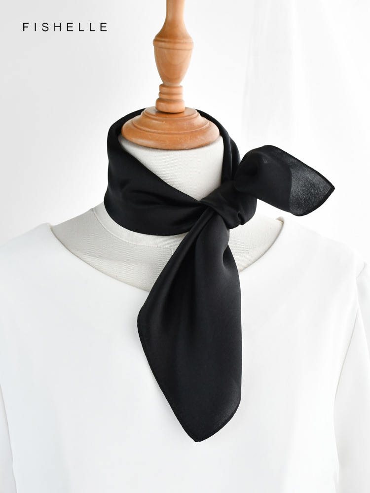 Solid color black pure silk sc - Silk Scarf Square 评论和价格