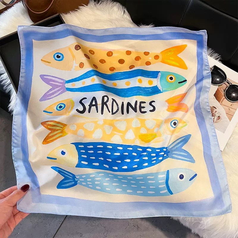 Fashion Fish Pattern Square Si - Silk Scarf Square 评论和价格