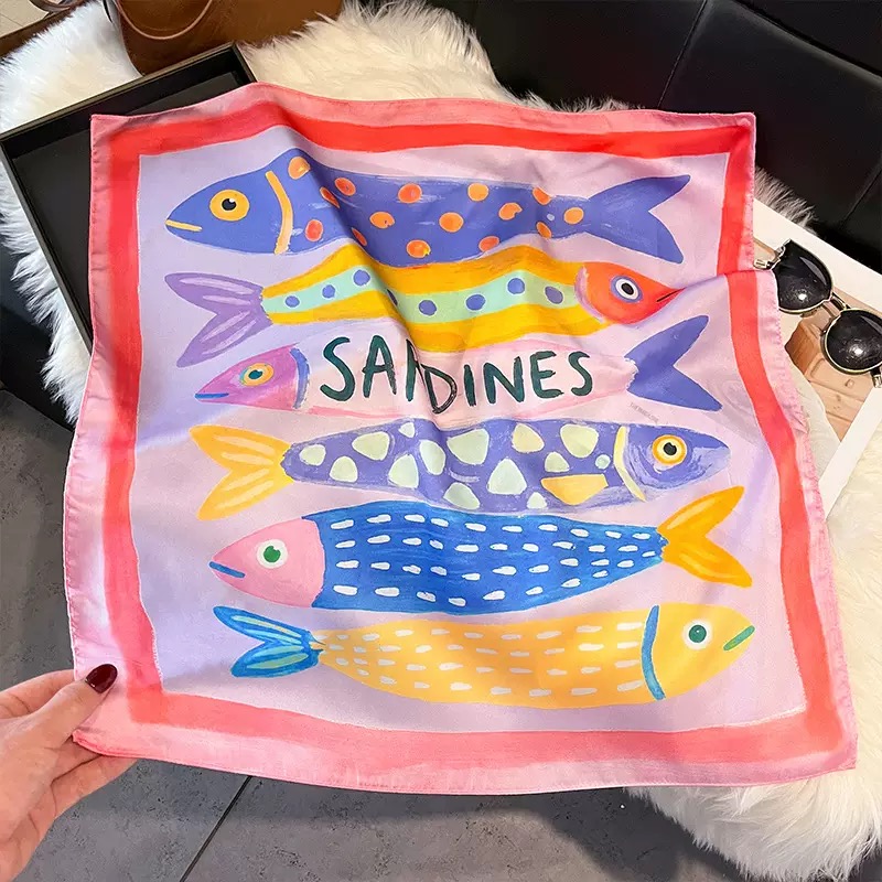 Fashion Fish Pattern Square Si - Silk Scarf Square 评论和价格
