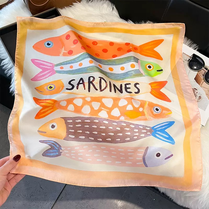 Fashion Fish Pattern Square Si - Silk Scarf Square 评论和价格