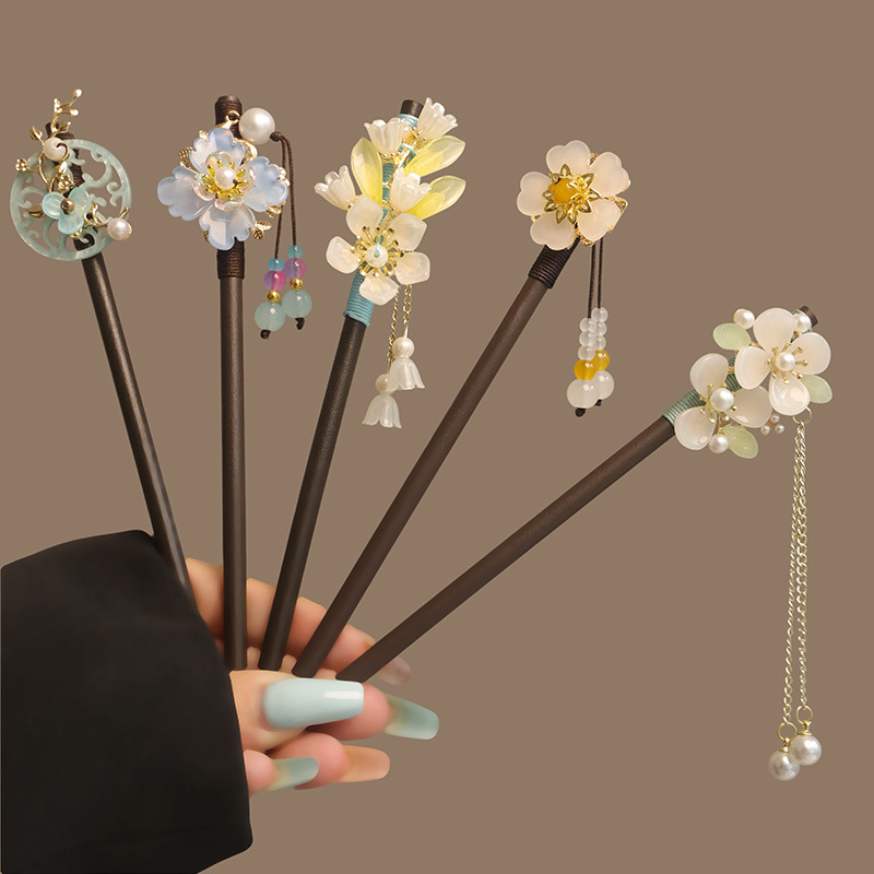 Flower Tassel Pearl Hair Stick - Women Accessories Trendy 评论和价格