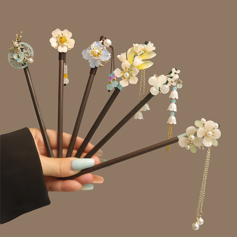 Flower Tassel Pearl Hair Stick - Women Accessories Trendy 评论和价格