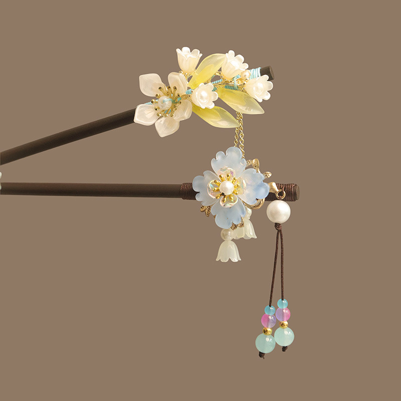 Flower Tassel Pearl Hair Stick - Women Accessories Trendy 评论和价格
